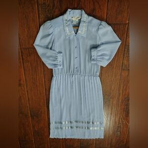 Vintage 80s CHAUS baby blue pleated dress Size 6